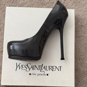 Yves Saint Laurent Dark Grey Patent Platform Pumps